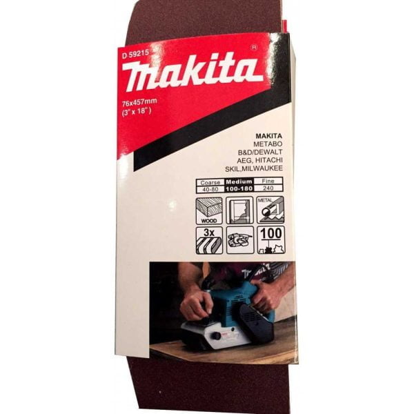 Lija de Banda 3x18" 3 Piezas G100 Madera-Metal D-59215 Makita