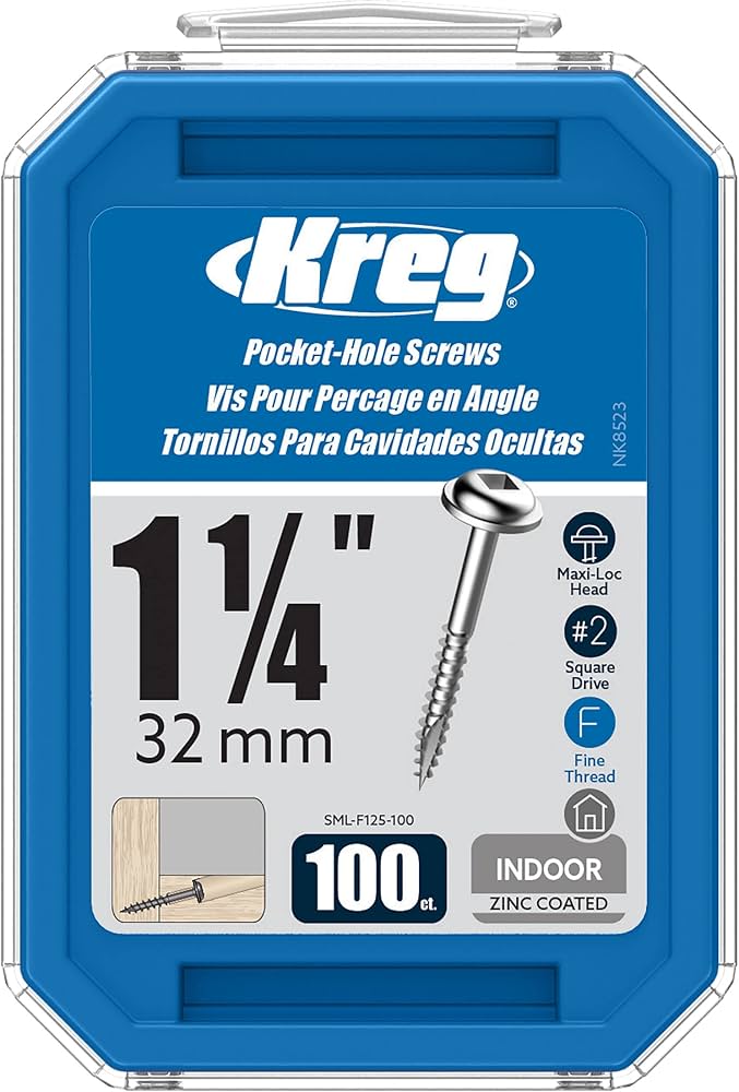 71GdckCxb0L._AC_UF894,1000_QL80_ Tornillo De Zinc Para Orificio Oculto Hilo Fino 1.1/4 (100unid) Kreg - Imagen 1