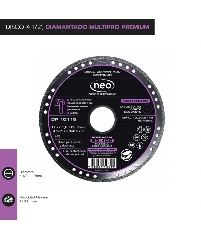 5402-large_default Disco diamantado 4 1/2" multiproposito premium dp 10115 Neo - Imagen 1