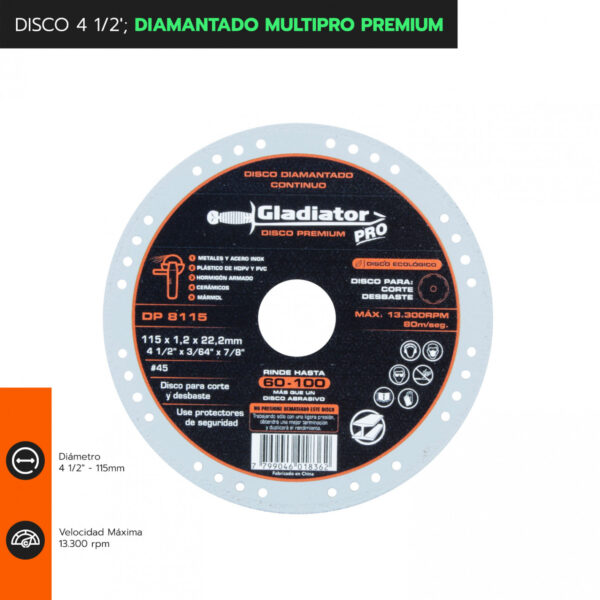 Disco diamantado 4 1/2″ multiproposito premium dp 8115 Gladiator
