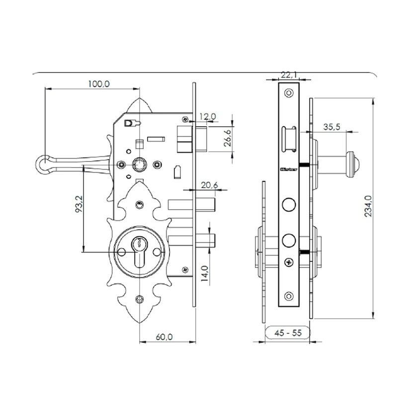 plano-medida-d459a060-edc8-402a-b564-2082073762c5 Cerradura Embutir Con Placa Manilla Acceso Trancura Oister - Imagen 3