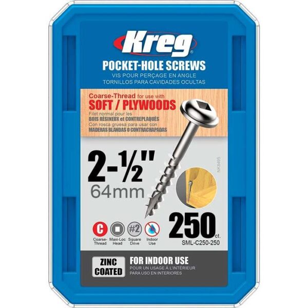 Tornillo De Zinc Para Orificio Oculto 2-1/2" 64mm (250u) Kreg